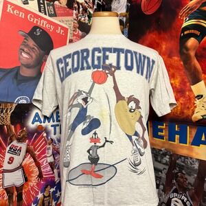 Vintage 90s Georgetown Hoyas Looney Tunes NCAA Basketball T Shirt Sz Large